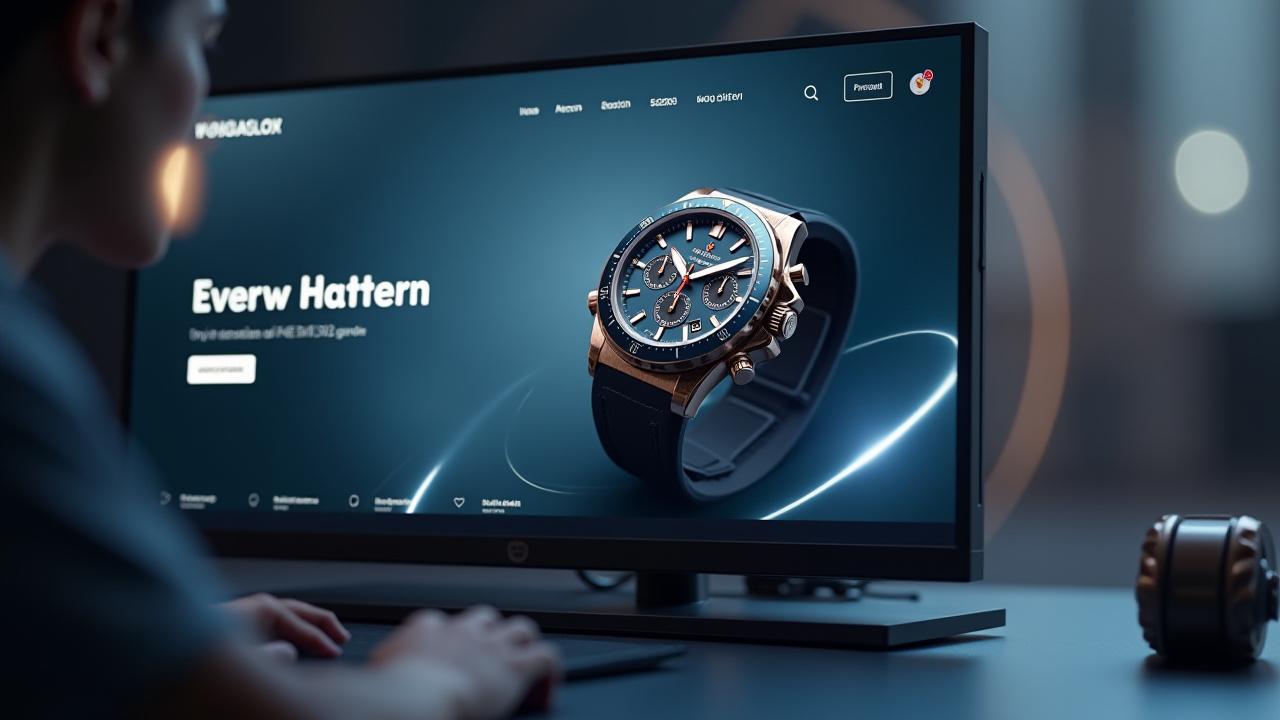 Animazione di un orologio di lusso in 3D all'interno di un'interfaccia e-commerce moderna.